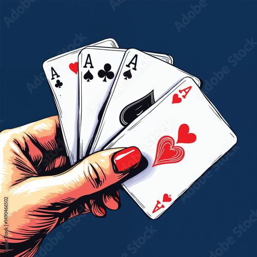 poker hand holding a poker cards