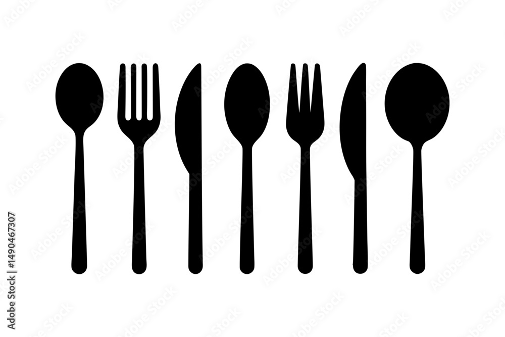 Fork Spoon Knife Icon Silhouette Kitchen Cutlery Vector Design Fork Spoon Knife Icon Silhouette Kitchen Cutlery Vector Design