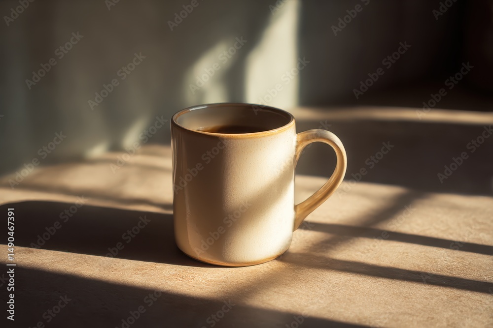 Fototapeta premium White ceramic mug with warm morning light 