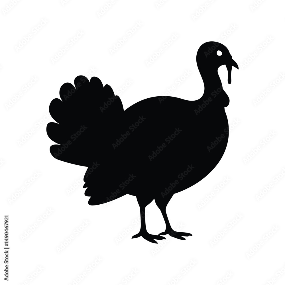 Fototapeta premium Silhouette of a domestic turkey in black isolated on a white background