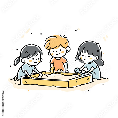 vector drawing children playing in sandbox on white background .Generative AI