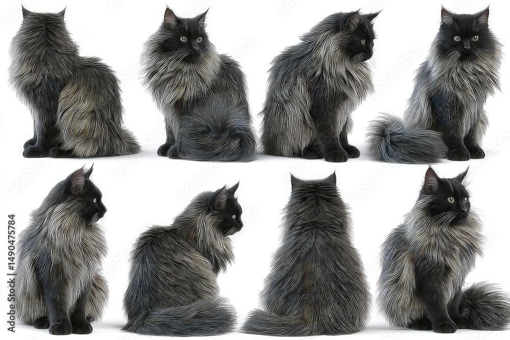 Obraz premium Set of Gray cat isolated on white background