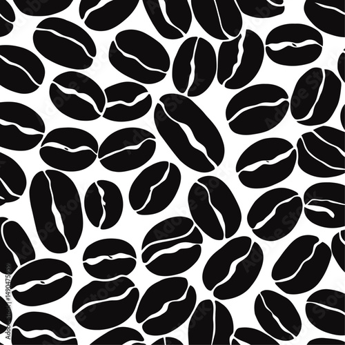 Seamless coffee bean and leaf pattern wallpaper design