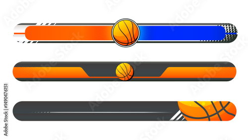 Set of lower third or sport banner design with basketball template isolated on white background.
