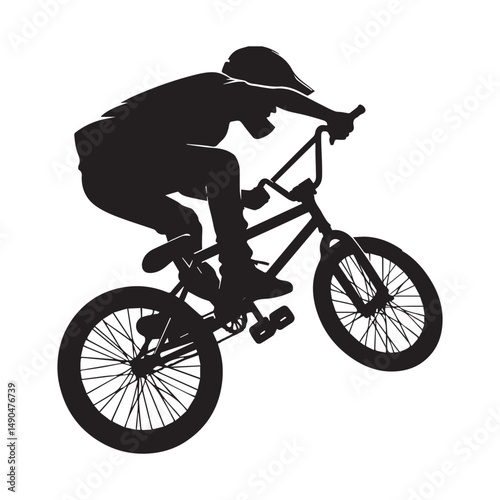 silhouette of a person playing bmx, editable vector image