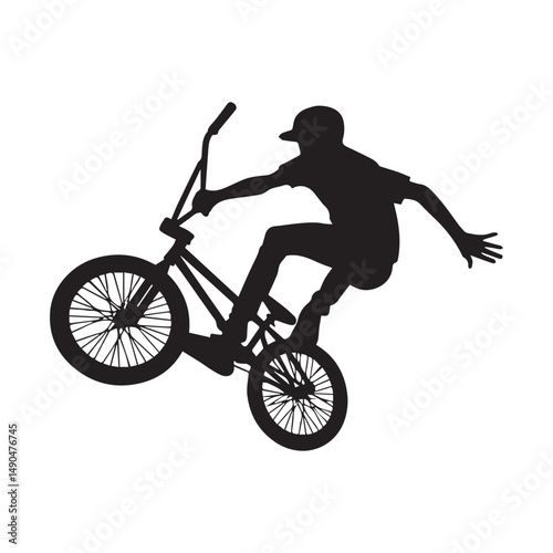 silhouette of a person playing bmx, editable vector image