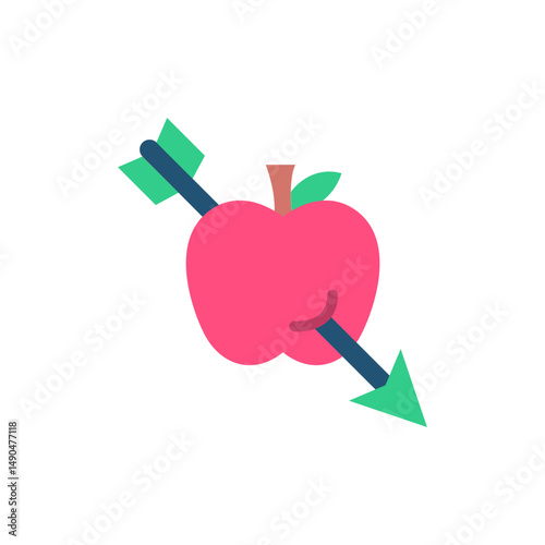 Conceptual symbolism showing an apple impaled by arrow on transparent backdrop