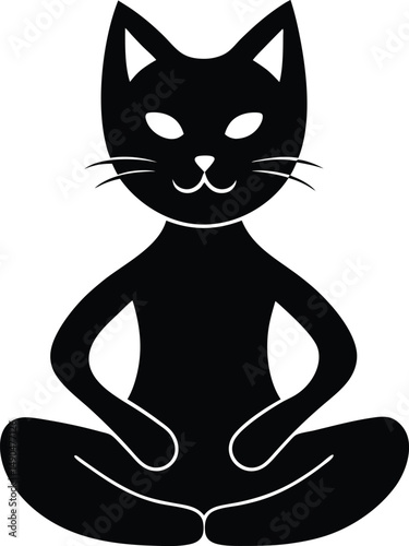 Black cat cartoon sitting in a lotus position vector illustration isolated on white background