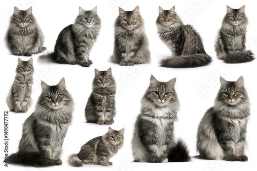 Set of Gray cat isolated on white background
