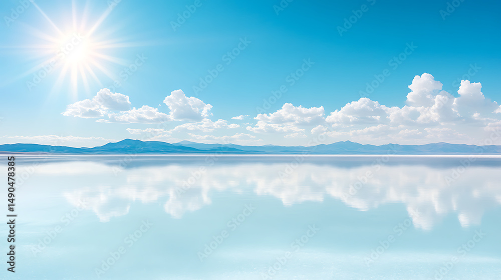 Obraz premium Sunlit Salt Flat Reflection.