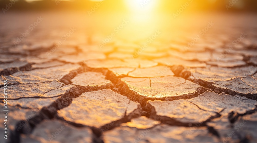 Fototapeta premium Dried cracked earth, sunlit