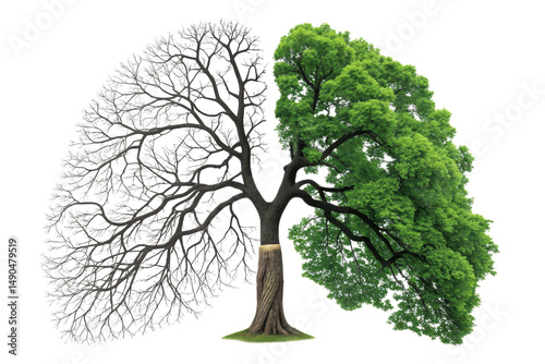 Duality of Nature: Transition from Winter to Spring Tree Illustration