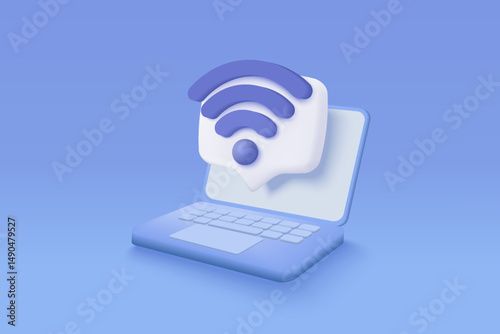 3d wireless connection and sharing network on internet. Hotspot access point for digital and online coverage. Broadcasting area with WiFi. 3d wireless signal icon rendering vector illustration