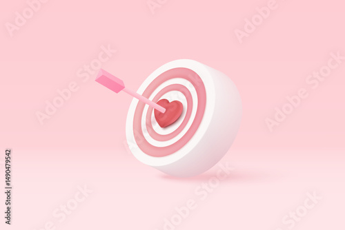 3d romantic valentine composition. Valentine's Day festive decorative objects, heart shape focus in love, heart and love emoji icon feeling in love. 3d romance icon vector render illustration