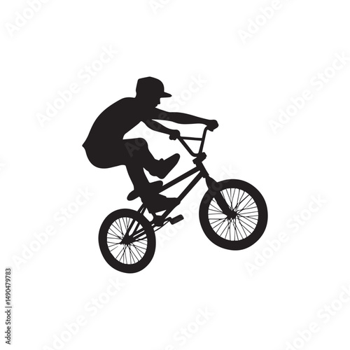 silhouette of a person playing bmx, editable vector image