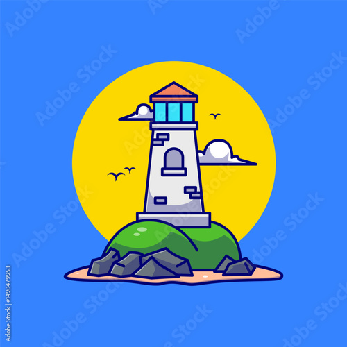 Lighthouse on the Beach – Summer Coastal Landscape Illustration
