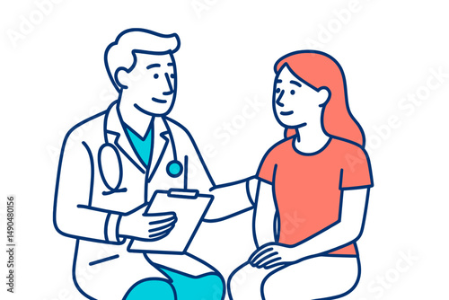 Doctor consulting with patient in vector illustration depicting a healthcare interaction focused on well-being and communication