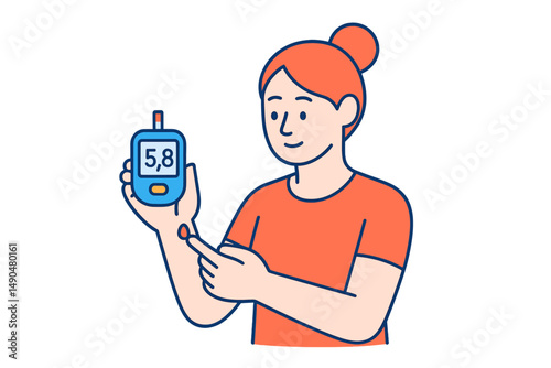 Healthy individual measuring blood glucose levels with a glucometer in a clean, bright environment