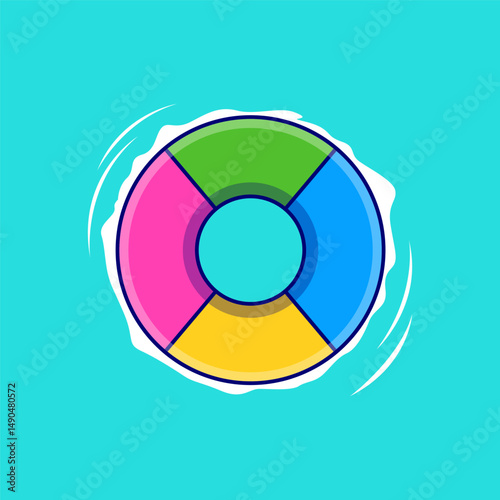 Rubber Swim Ring on the Beach in Summer Vacation Theme – Cartoon Style