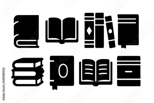 Vector illustrations of various book designs showcasing different styles and shapes for educational purposes