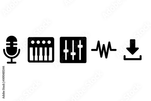 Music production tools in a vector illustration showcasing studio elements for sound creation and editing