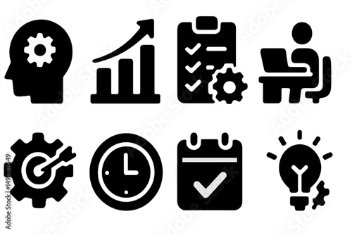 Vector illustration showcasing productivity tools and strategies for effective time management and task completion in a professional setting