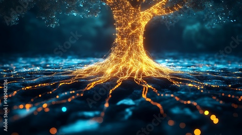Circuit roots forming a bright network tree photo