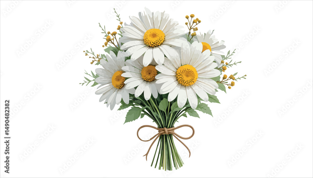 Fototapeta premium A white bouquet of daisies and camomiles, a floral bunch blooming with summer beauty