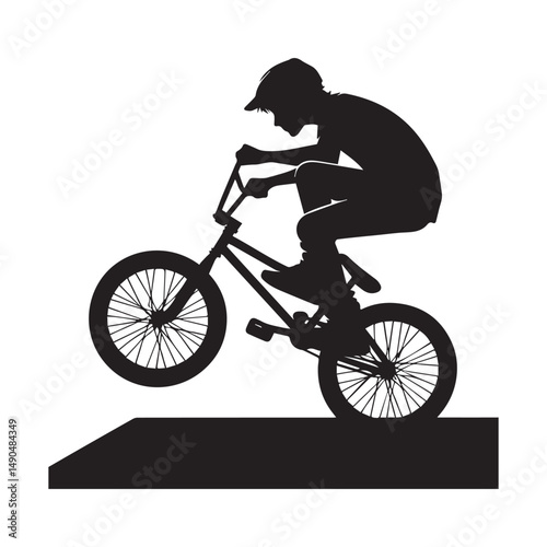 silhouette of a person playing bmx, editable vector image