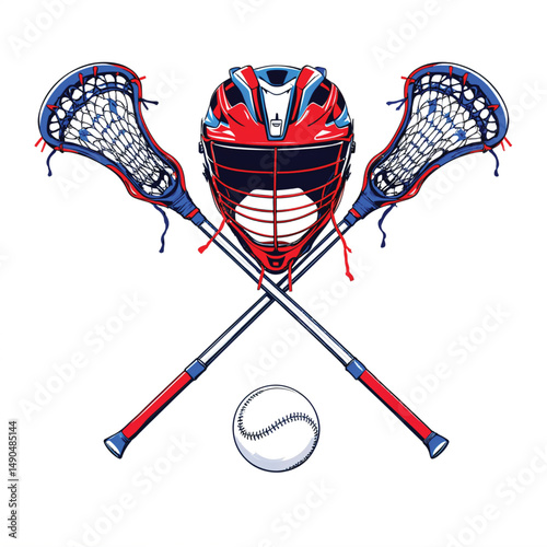Lacrosse helmet, bat, and ball Vector Illustration isolated national symbol on a seat