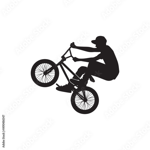 silhouette of a person playing bmx, editable vector image