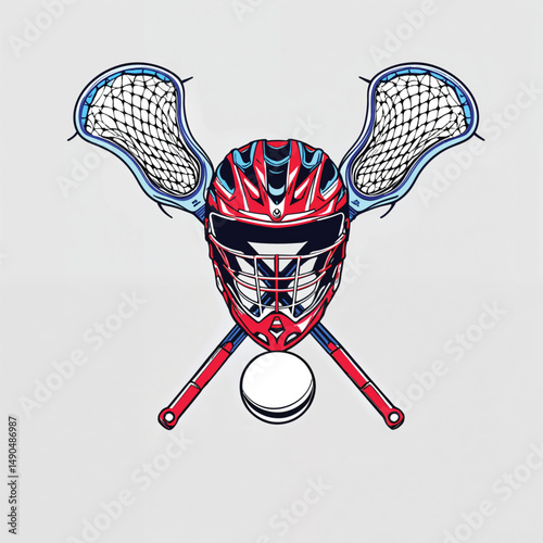 Lacrosse helmet, bat, and ball Vector Illustration isolated national symbol on a seat