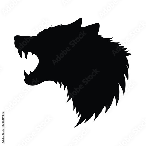 Aggressive Wolf Head Silhouette, Wild Predator and Animal Vector Design