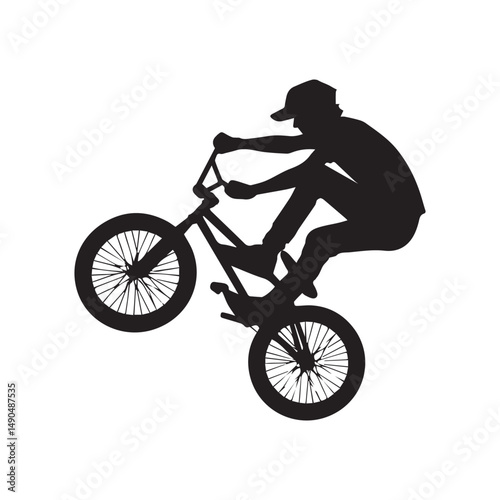 silhouette of a person playing bmx, editable vector image