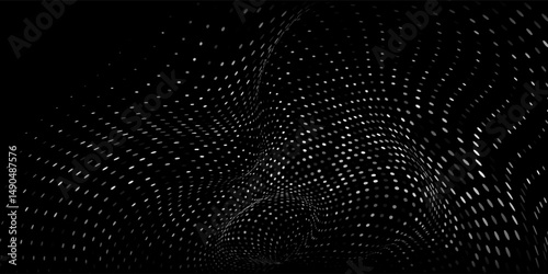 Abstract wireframe tunnel. Vector black wormhole. 3D portal grid. Futuristic fantasy funnel.