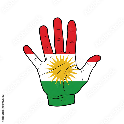 Open palm decorated with the flag of Kurdistan