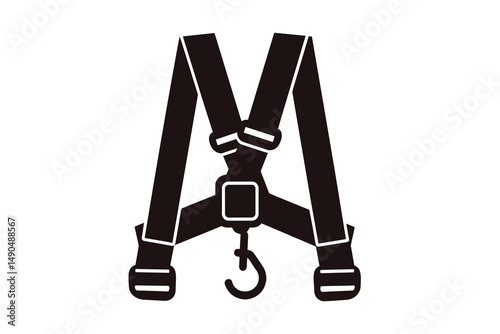 Black Safety Harness With Adjustable Straps And Hook For Industrial Construction Use
