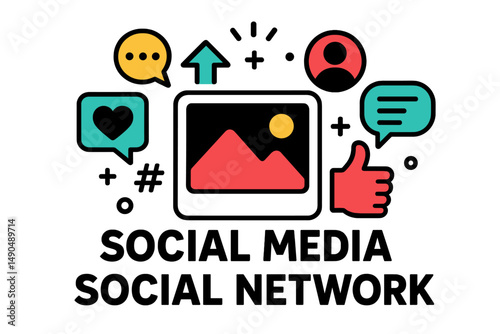 Vector illustration representing social media engagement with icons symbolizing likes, shares, comments, and images for online interaction