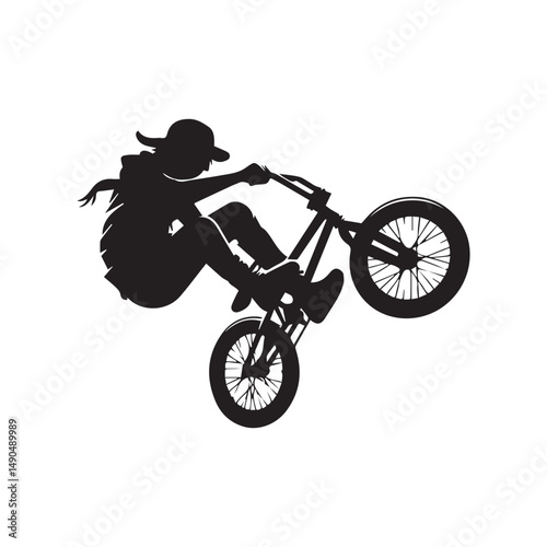 silhouette of a person playing bmx, editable vector image