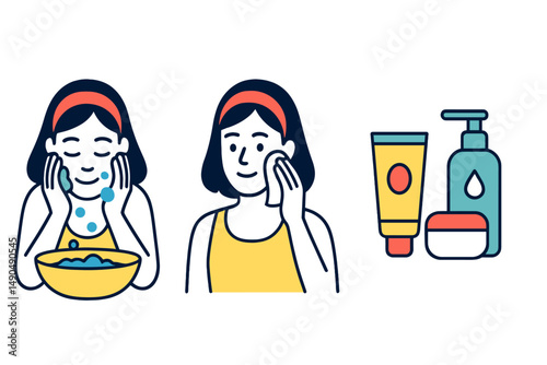 Steps for a refreshing skincare routine at home with cleansing and moisturizing activities