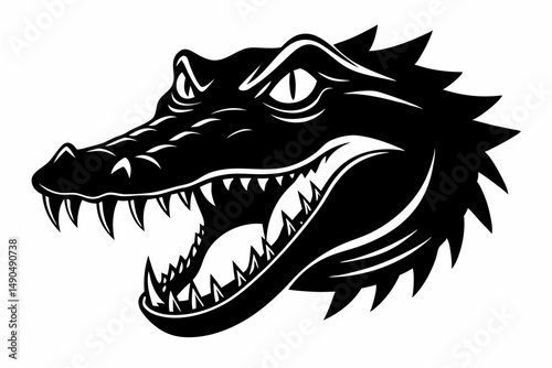 alligator head silhouette line art vector illustration with a white background