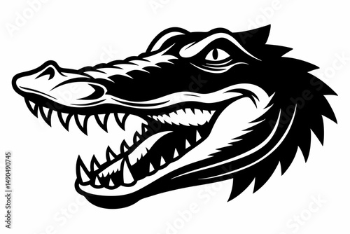alligator head silhouette line art vector illustration with a white background