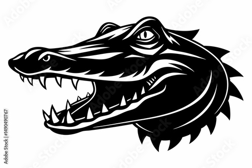 alligator head silhouette line art vector illustration with a white background