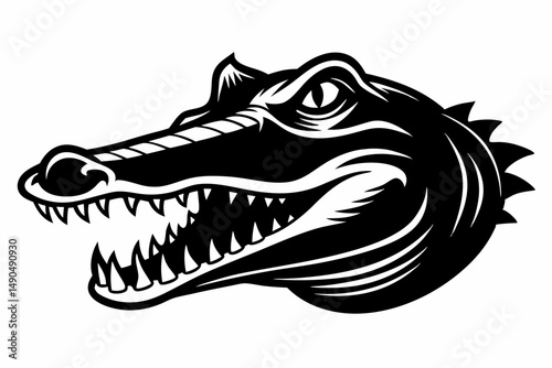 alligator head silhouette line art vector illustration with a white background