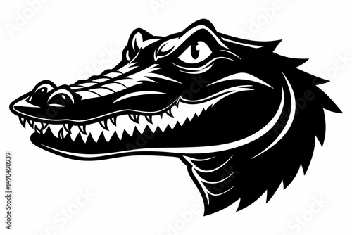 alligator head silhouette line art vector illustration with a white background