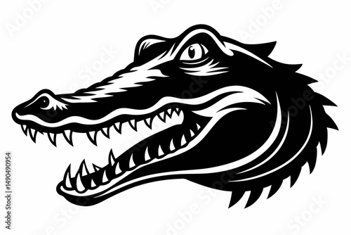 alligator head silhouette line art vector illustration with a white background