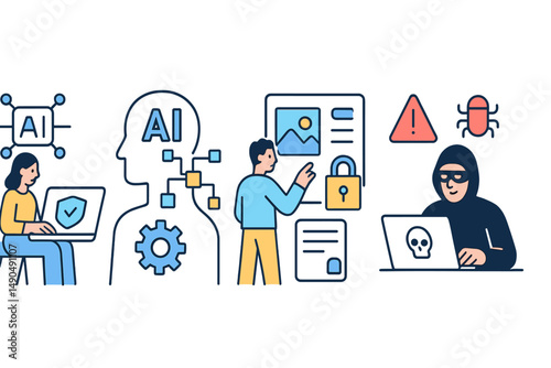 Exploration of artificial intelligence with security concerns and digital interactions in a modern workspace