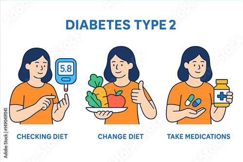 Lifestyle changes for managing type 2 diabetes with diet, monitoring, and medication adherence