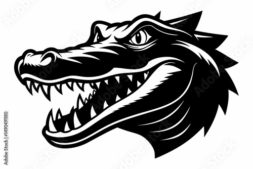 alligator head silhouette line art vector illustration with a white background