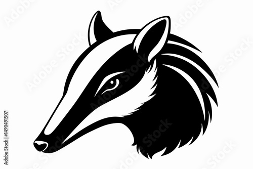 armadillo head silhouette line art vector illustration with a white background